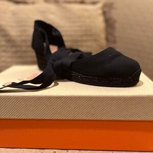 Castañer Carina Strap Wedge Espadrilles Black EU 37 US 6.5 Sandals Castaner